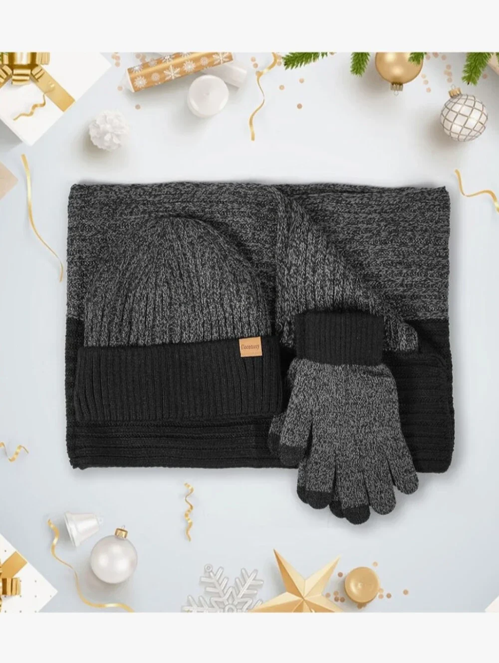 Men's Winter Hat Scarf Gloves Set of 3, Knit Thermal Combo Gifts